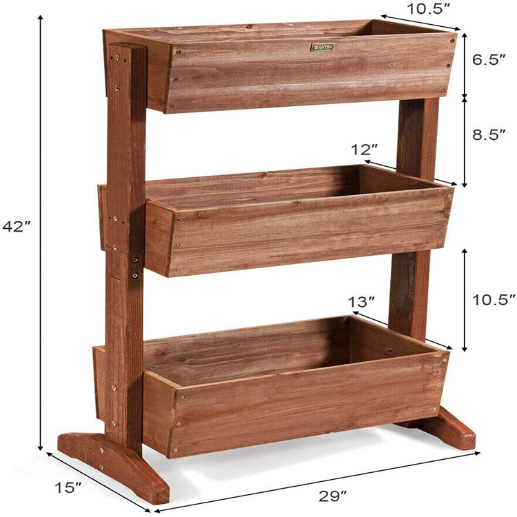 三层杉木花盆花架木色置物架杉木种植箱
