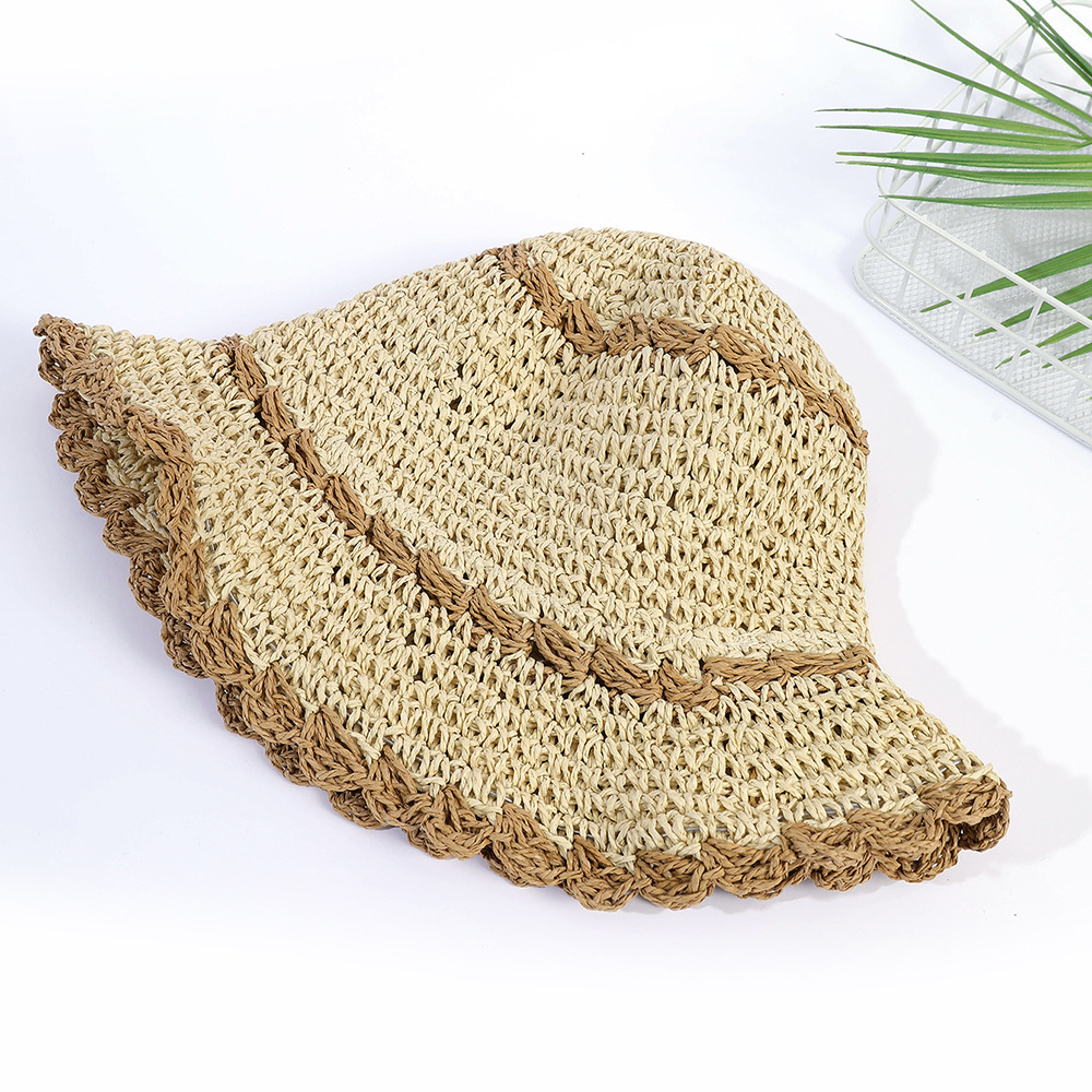 Sombrero de paja fresco para mujer Verano Playa a prueba de sol sombrero de pescador a prueba de sol versátil casual cara de aspecto pequeño sombrero de pescador