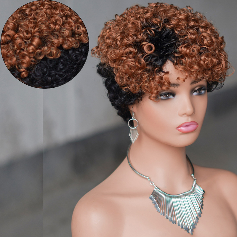 さらさら工場の妖精のかつらアフリカの短い全メカニズムの真人の小さいカールの頭カバーhuman hair wig|undefined