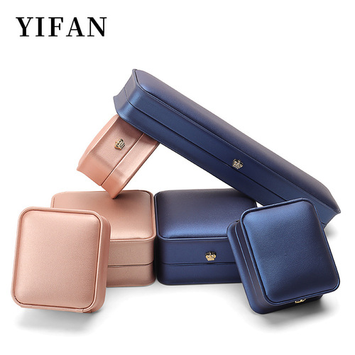 Jewelry Crown Round Corner Ring Box Pendant Decorative Box Gift PU Leather Necklace Box Flip Cover Packaging Box Wholesale