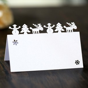 Cross-border Christmas tree snowman seat card hollow white snowflake deer table card three-dimensional table card name seat card
