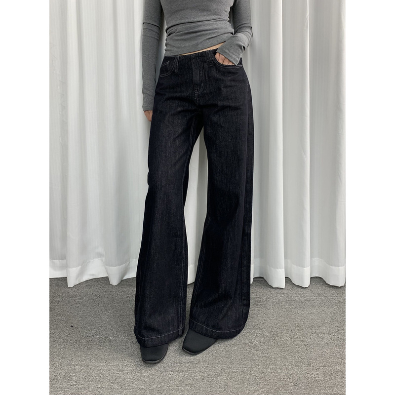 See 3L American Retro Low-Waist Slimming Flared High-End Raw Denim Color Long Pants for Women 2436