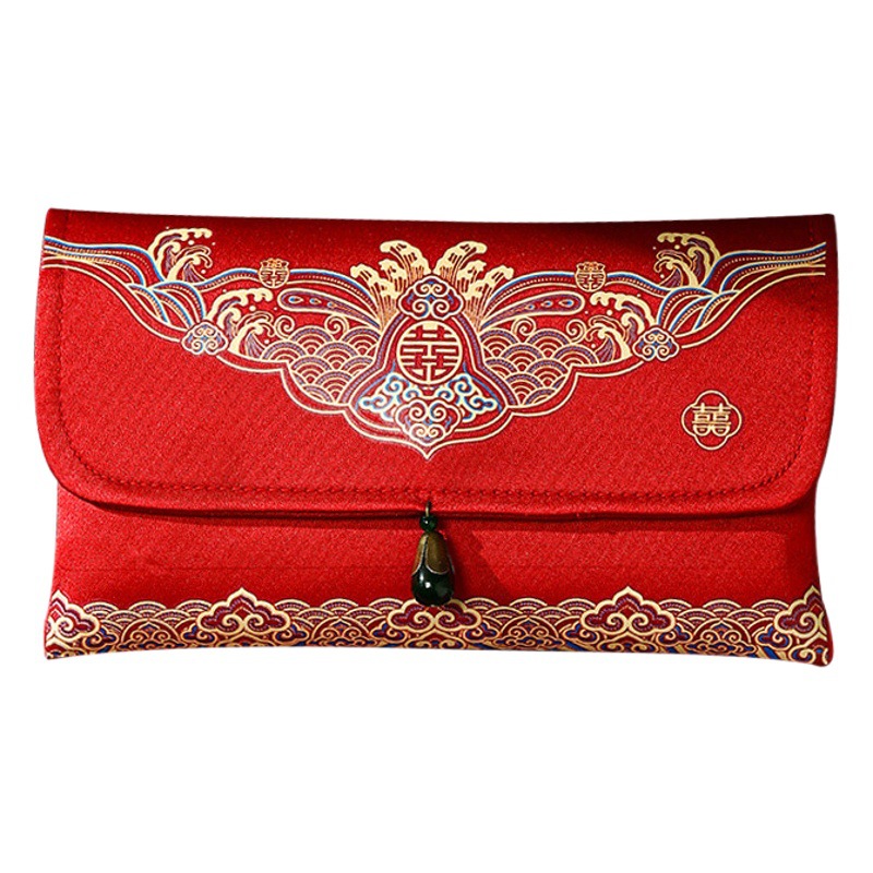 Sobres rojos de alta gama para bodas, paquetes rojos de tela brocada de estilo chino, regalo de Año Nuevo, regalo de boda de diez mil yuanes.