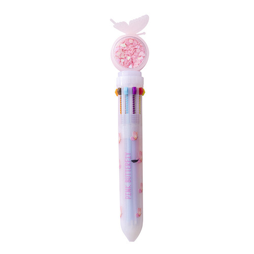Cute girl ballpoint pen ten-color push-type multi-color in-one student-specific multi-functional handbook pen color oil pen