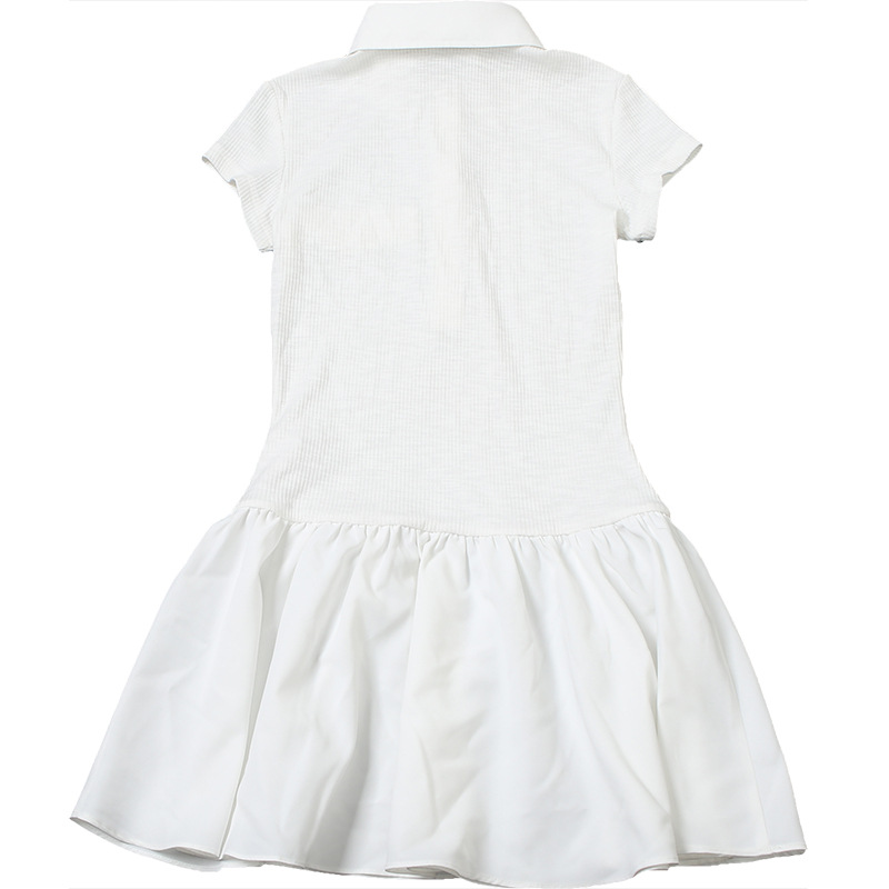 Spring Women Clothing Personality Collared Button Slim Slimming Pleated Contrast Color Short Sleeve Dress