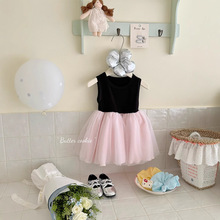 女童韩系吊带裙2025夏季儿童虞书新同款芭蕾少女短裙送发带