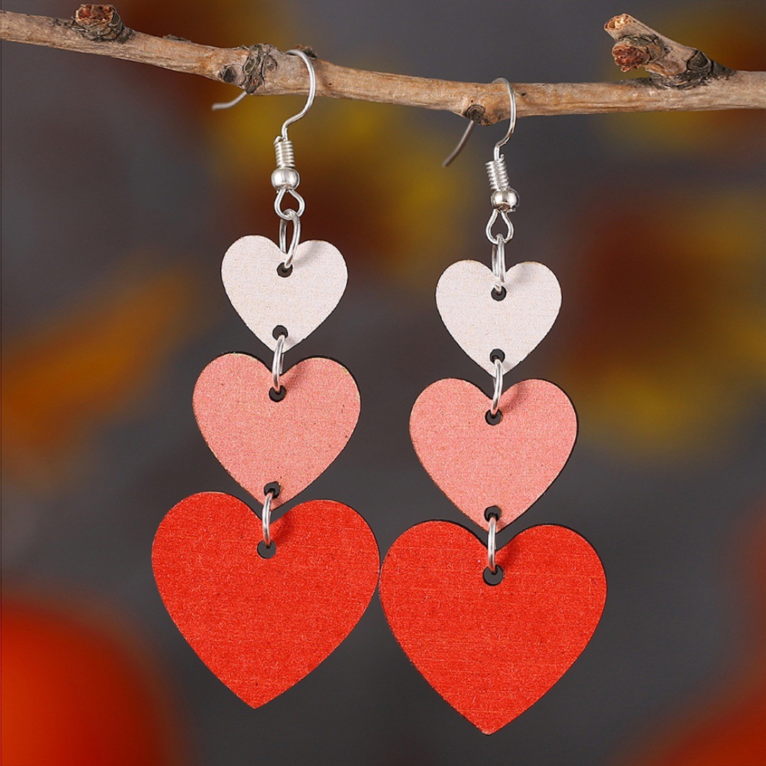 wooden earrings for St. Valentine's Day handmade heart shaped