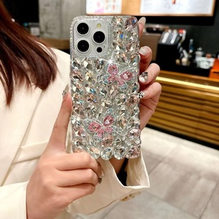 DIY Luxury Full Diamond Stereo Butterfly Suitable for Apple 16Promax Mobile Phone Case Rhinestone Butterfly Apple 16/1514