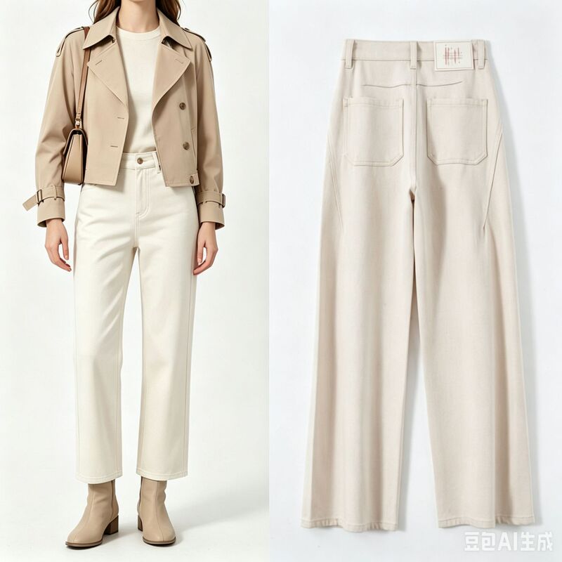 Ivory white straight-leg jeans for women, fall 2026, high-waisted, slim-fit, slimming, cropped, versatile for commuting, casual style, suitable for petite individuals