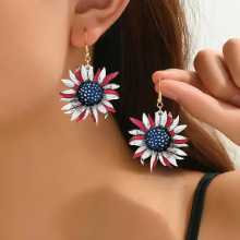 跨境热销美国独立日红白蓝条纹耳饰平面亚克力德克萨斯五角星耳环