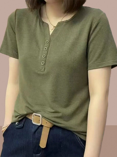 2025 summer new short-sleeved t-shirt, women's clothes, design, niche casual T-shirt, V-neck, casual and all-match