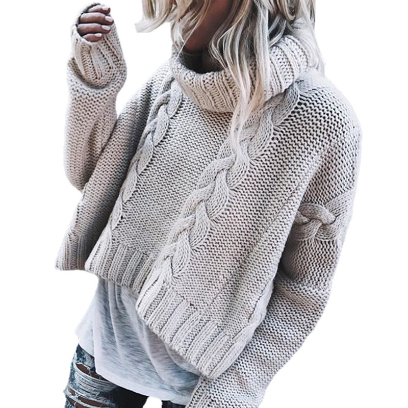 Deseo Amazon popular europeo y americano Venta caliente color sólido giro turtleneck suéter suelto suéter de las mujeres