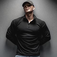 肌肉春秋新款男士健身训练运动休闲跑步锻炼弹力纯色宽松拉链长袖