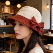 新款日系蝴蝶结后开叉棉麻渔夫帽女士夏季遮阳帽便携出游防晒帽子