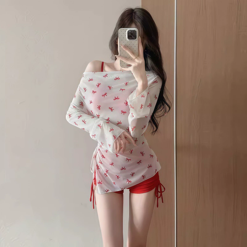 Купальник, разделенный sexy комплект, длинный рукав для плавания, 3 предмета, стиль высокого качества