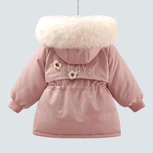 Girls' cotton-padded jacket winter clothes children's parker cotton-padded jacket new style fashionable baby's cotton-padded jacket fleece-lined thick trend