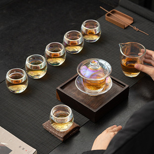 New Product Creative Crystal Glass Qianli Jiangshan Kung Fu Tea Set Home Covered Bowl Tea Cup Business Meeting Gift Box