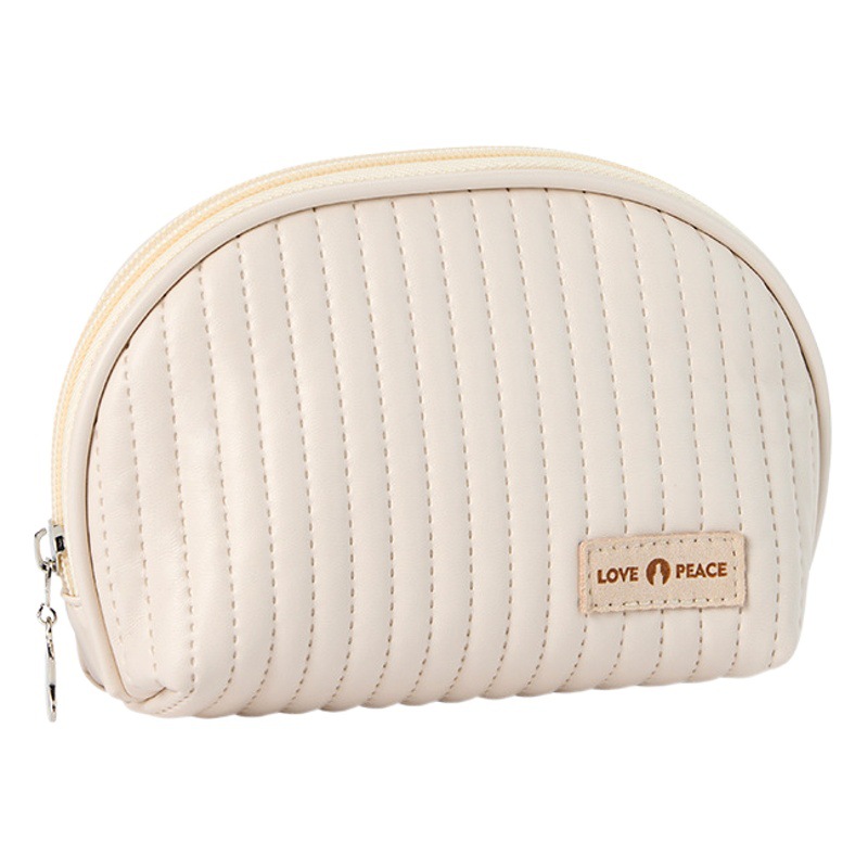 Bolsa de maquillaje Runhui con forma de semicírculo, bolsa de maquillaje de viaje, bolsa de almacenamiento de cosméticos, bolsa de maquillaje de gran capacidad, venta al por mayor desde una sola pieza.