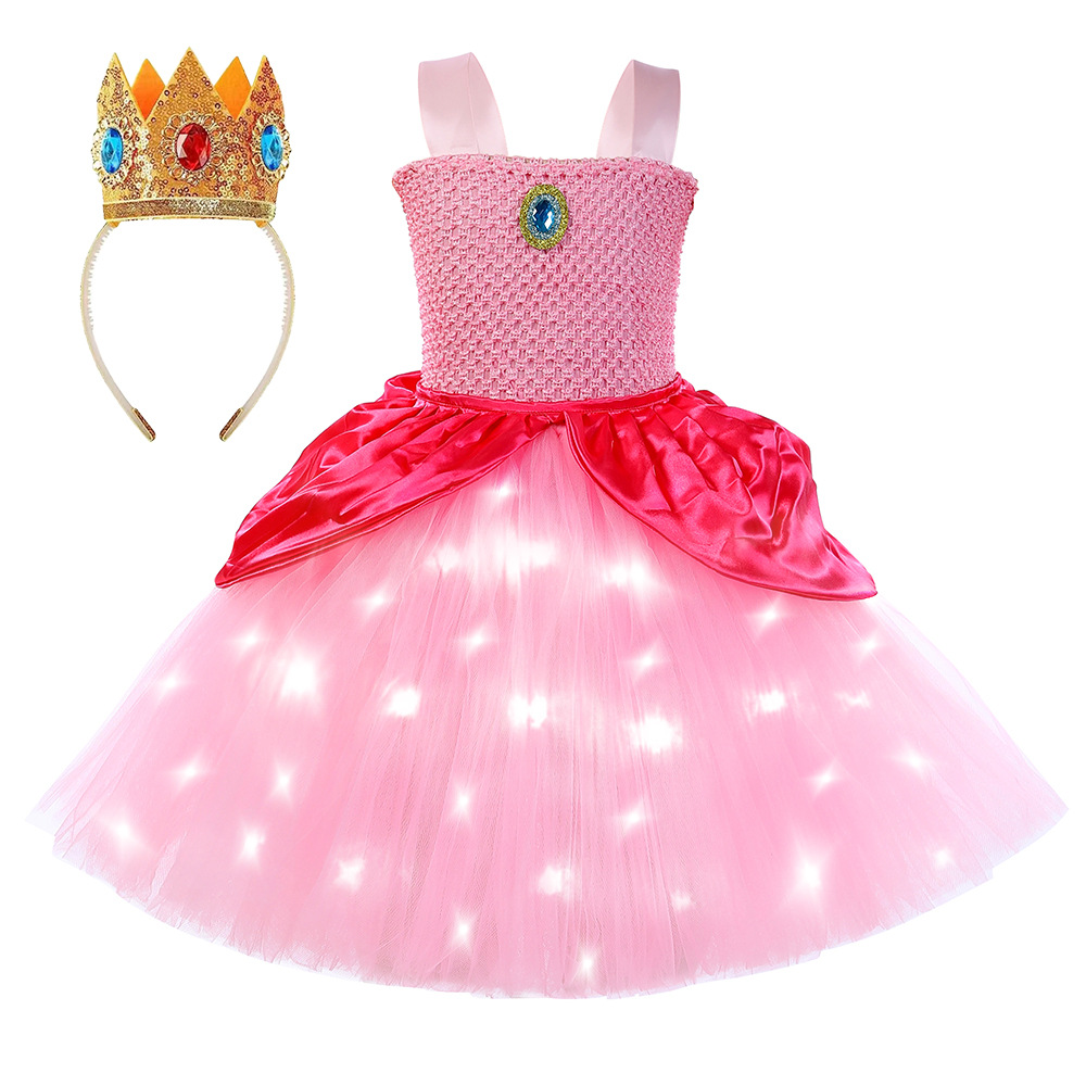Cross-border new Mario clothing peach luminous princess dress for Crown game role cosplay dress