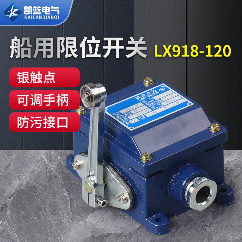 重型船用LX918-120行程开关500V5A树脂防水防腐限位开关手柄可调