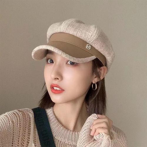 Duckbill Beanie Hat for Women - Winter Thicken Round Face Slimming Street Fashion Trendy Casual Retro Hong Kong Style British Octagonal Hat