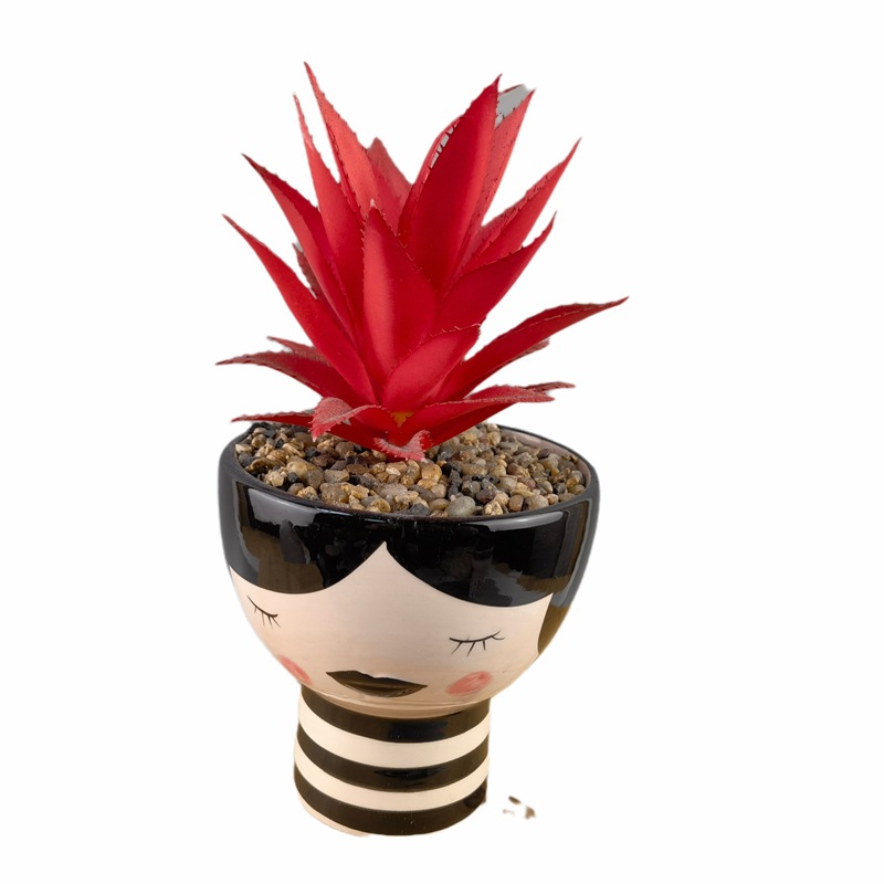 Nórdico ins estilo chica cerámica cabeza creativa muñeca flor olla pequeña niña dibujos animados muñeca chica suculenta flor olla