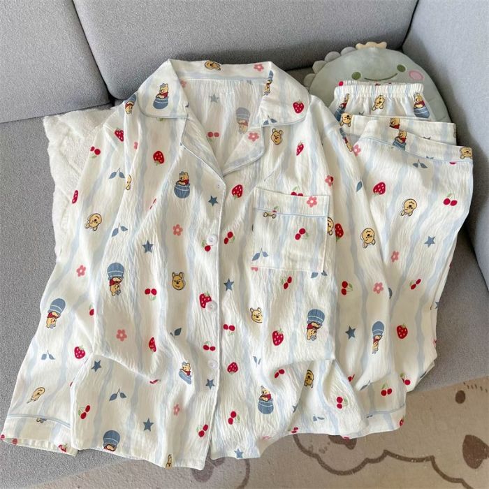 Al por mayor transfronterizo cien pijamas de verano mujeres 2025 nuevas nubes de algodón pantalones de manga larga dibujos animados lindos ropa para el hogar