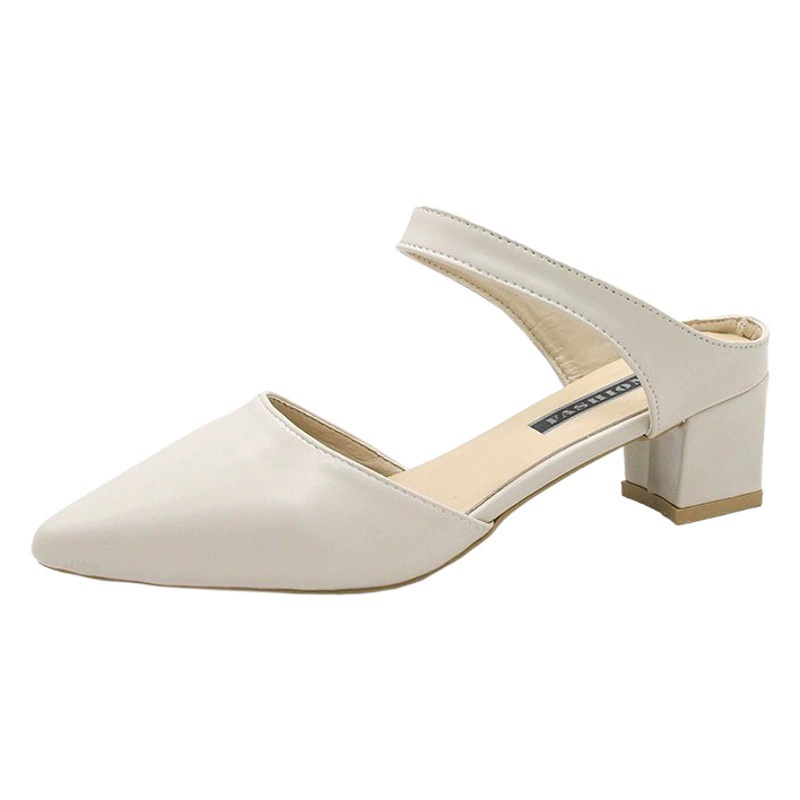 2021 Резина телесного цвета в наличии летние остроносые толстые каблуки корейские элегантные модные сандалии из искусственной кожи