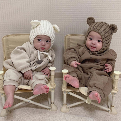 Korean Version Ins Baby Fleece Warm Bodysuit Cute Little Bear Cartoon Long Climbing Suit Autumn/Winter Sweatshirt