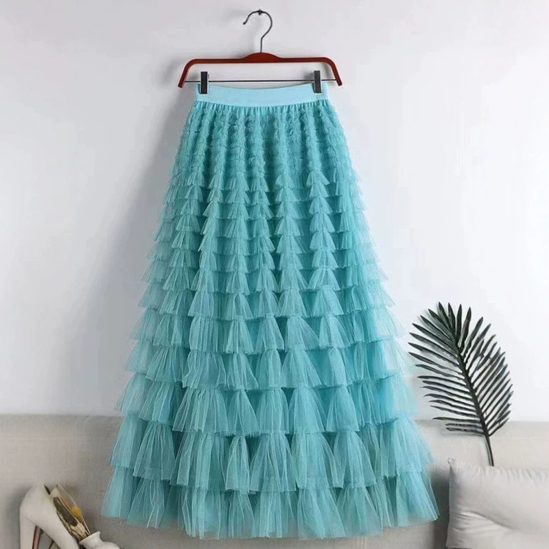 Cross-border European and American mesh patchwork cake skirt 2026 spring-summer new half skirt A-line skirt puffy tulle skirt long skirt