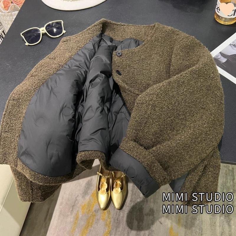 High-end lazy little fragrance style down cotton jacket for women 2025 autumn and winter slim cocoon shape versatile design thickened jacket