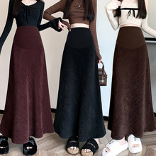 现货 孕妇加厚灯芯绒半身裙秋冬长款垂感a字大摆包臀托腹鱼尾长裙