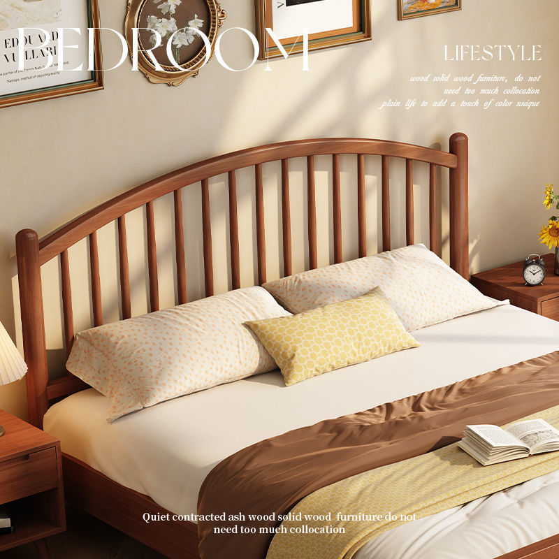 Cama de madera sólida nórdica moderna y minimalista apartamento dormitorio 1.5 doble dormitorio principal estilo japonés alquiler 1.5m cama Windsor