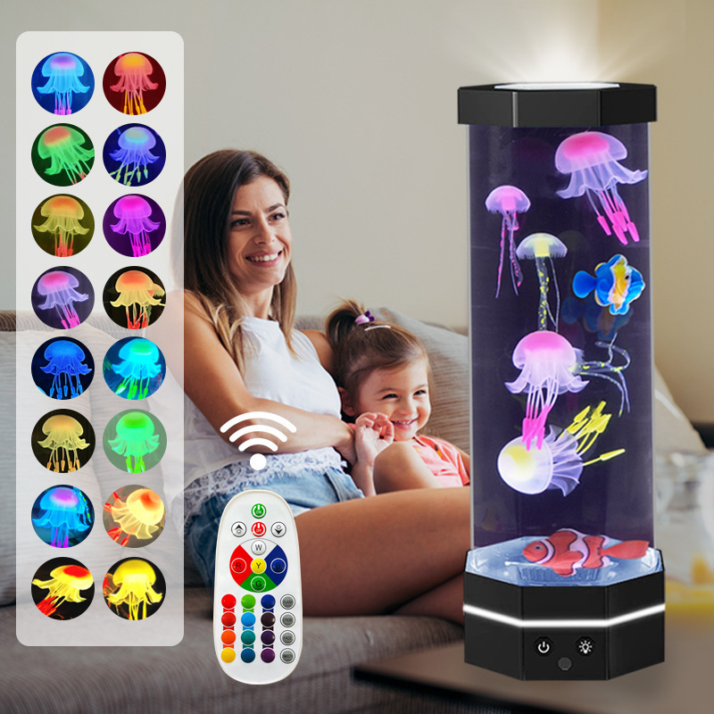 遥控变色水母鱼缸LED小夜灯USB解压新奇特悬浮动态摆件观赏氛围灯|undefined