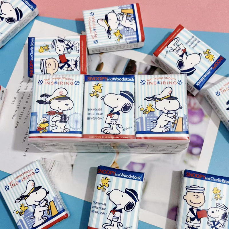 Navy Snoopy Handkerchief Paper Student Portable Small Paper Wet Water Facial Tissue Toilet Paper Napkin Toilet Paper