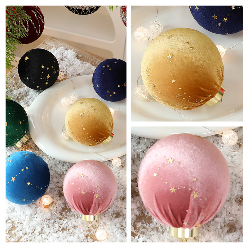 外贸新款圣诞星星点缀绒布圣诞球 圣诞节装饰品圣诞树包布球挂件|undefined