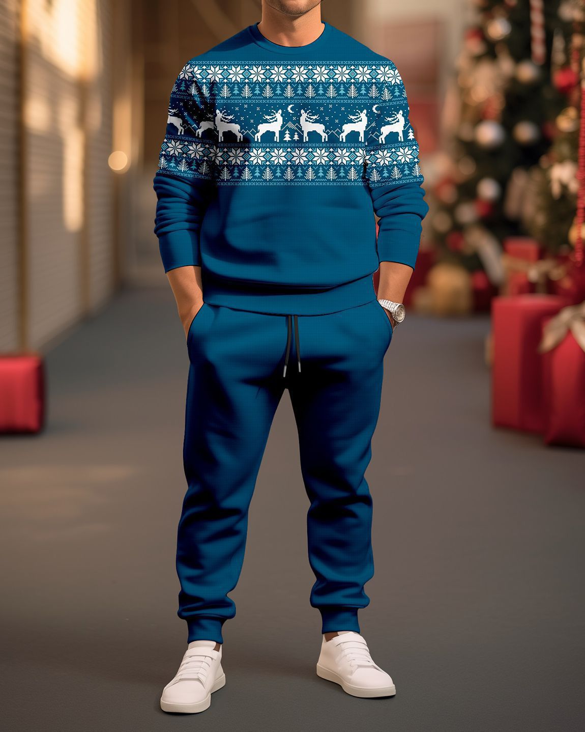 Comercio exterior transfronterizo Europa y América 3D impresión digital retro cuello redondo suéter pantalones traje ME1-ML1