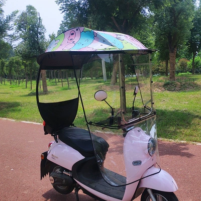 Half-cover electric vehicle canopy, all-season | Elektromobil üçün ön şüşə çətiri (günlük) - half-pack-endurance-board-internet-celebrity-cartoon-four-season-model-suitable-for-vehicles-with-rearview-mirrors