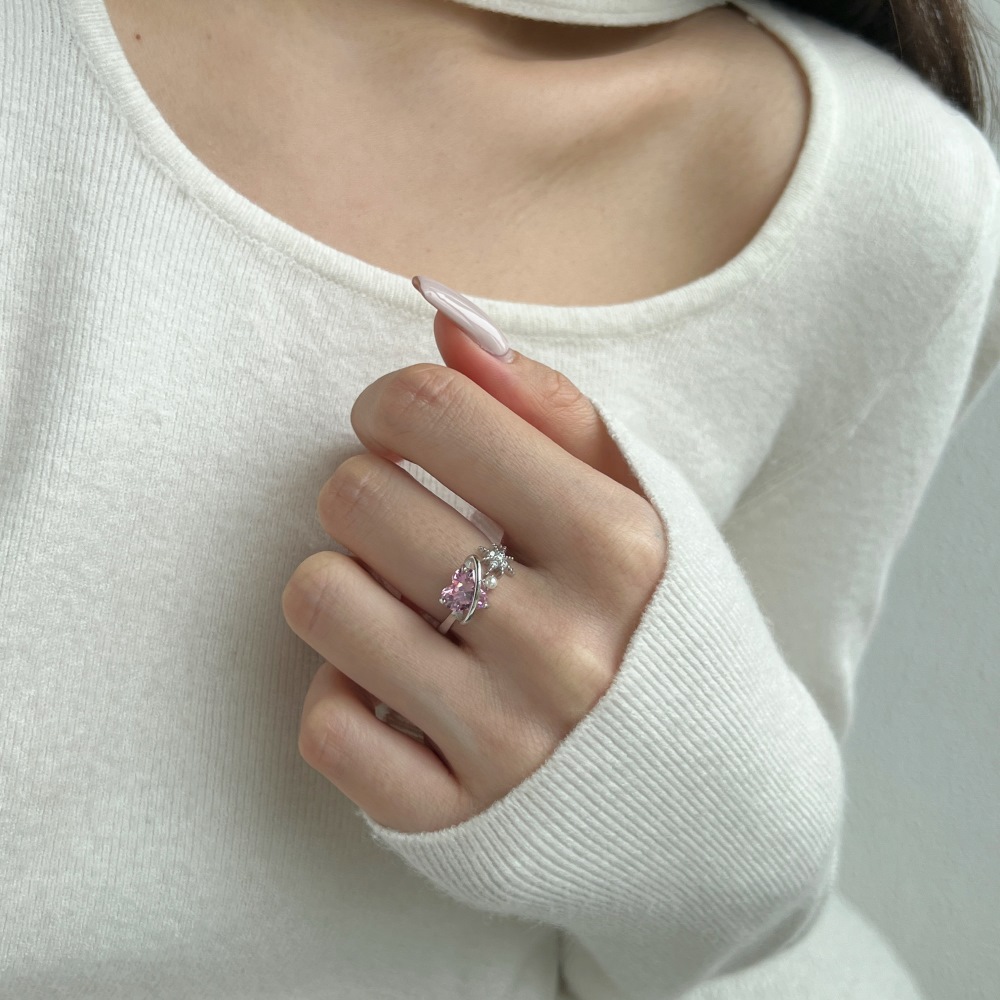 Open Rings Classification 925 Sterling Silver Zircon Heart Shape Open Rings