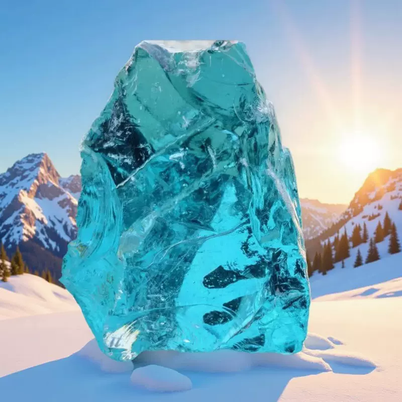 大玻璃块雕刻造景现货批发园林石笼墙用透明海玻璃石头蓝色玻璃石