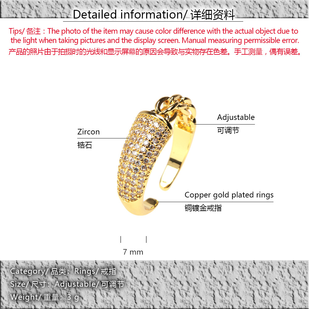 Fashion Copper Inlaid Zircon Splicing Adjustable Opening Ring display picture 15