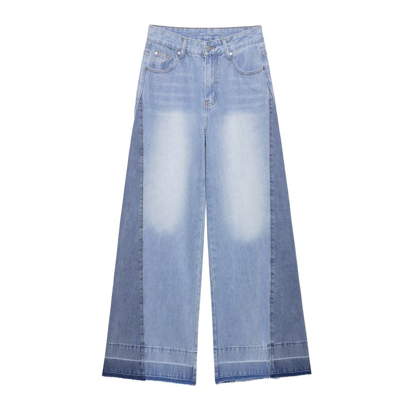 Cross-Border European and American 2025 Autumn New Boyfriend Style Loose Splicing High-Waisted Fashionable Versatile Contrasting Color Wide-Leg Jeans Cross-Border European and American 2025 Autumn New Boyfriend Style Loose Splicing High-Waisted Fashionable Versatile Contrasting Color Wide-Leg Jeans