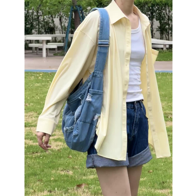 ブルーサンプロテクションシャツ女性のための 2025 夏の新しいアイスシルクオリジナル糸ジャケットルーズトップアウターシャツ軽くて薄い|undefined