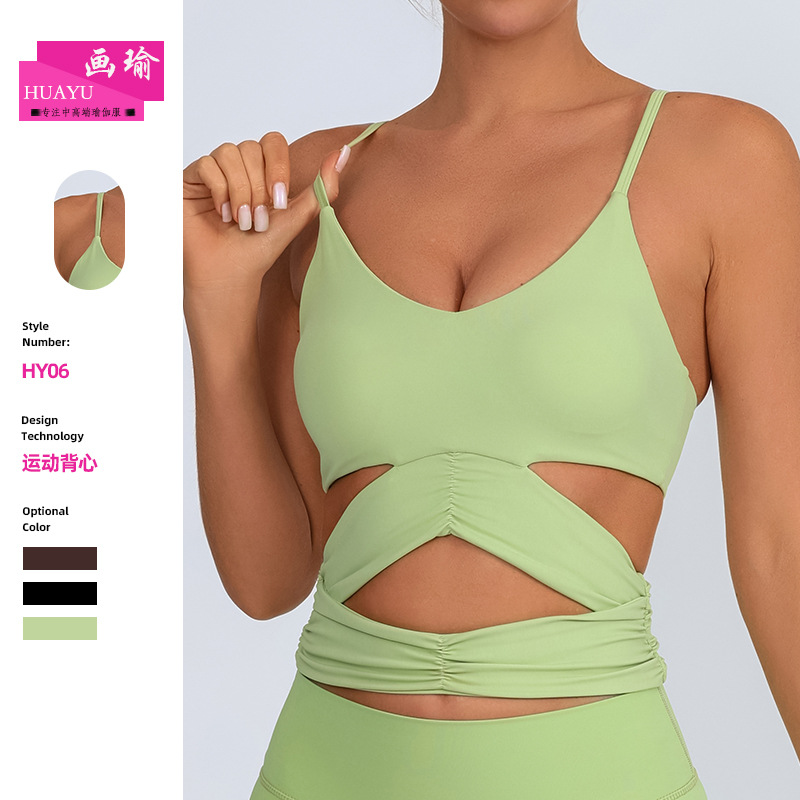 Nuevo cinturón de belleza de espalda cruzada arrugada de alta resistencia que se reúne con cojín de pecho para correr ropa de yoga bra