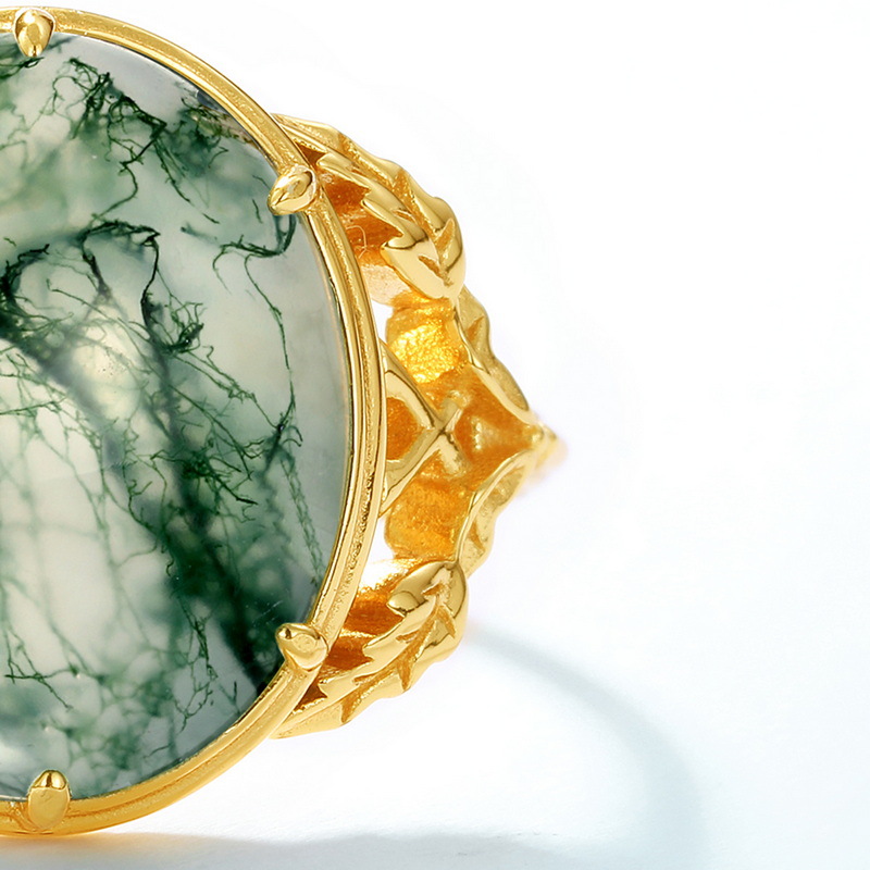 Luxurious Geometric Sterling Silver Plating Moss Agate 10k Gold Plated Open Rings display picture 2