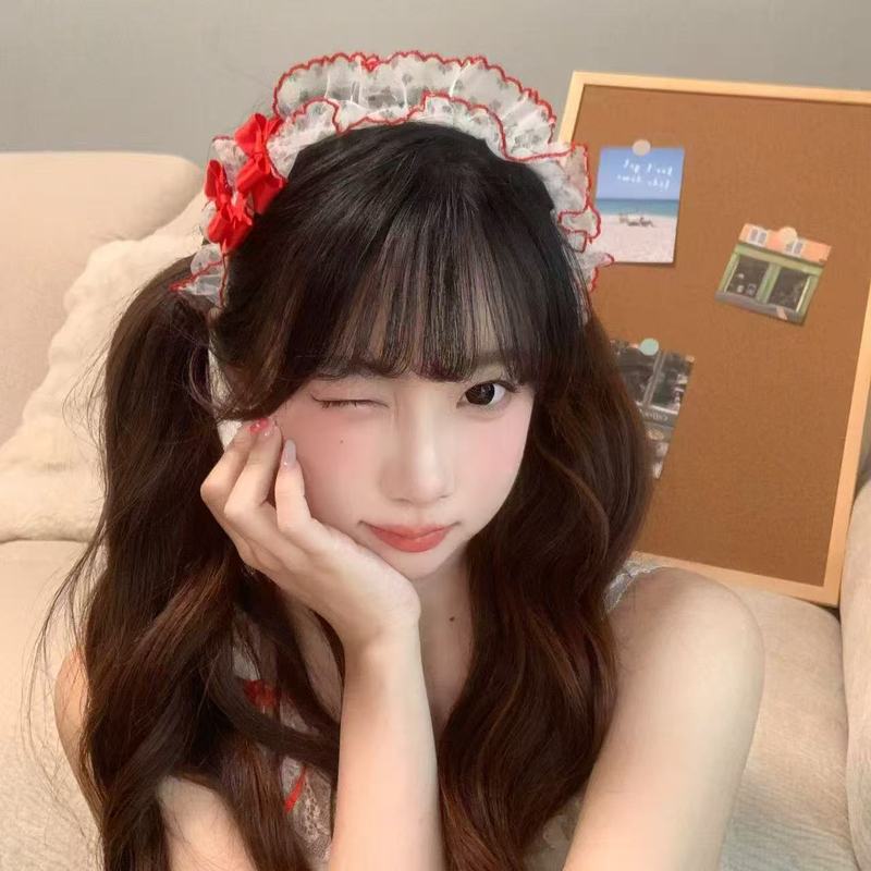 甜妹日系可爱红色蝴蝶结蕾丝边发箍甜美少女心百搭新款洛丽塔发饰|undefined