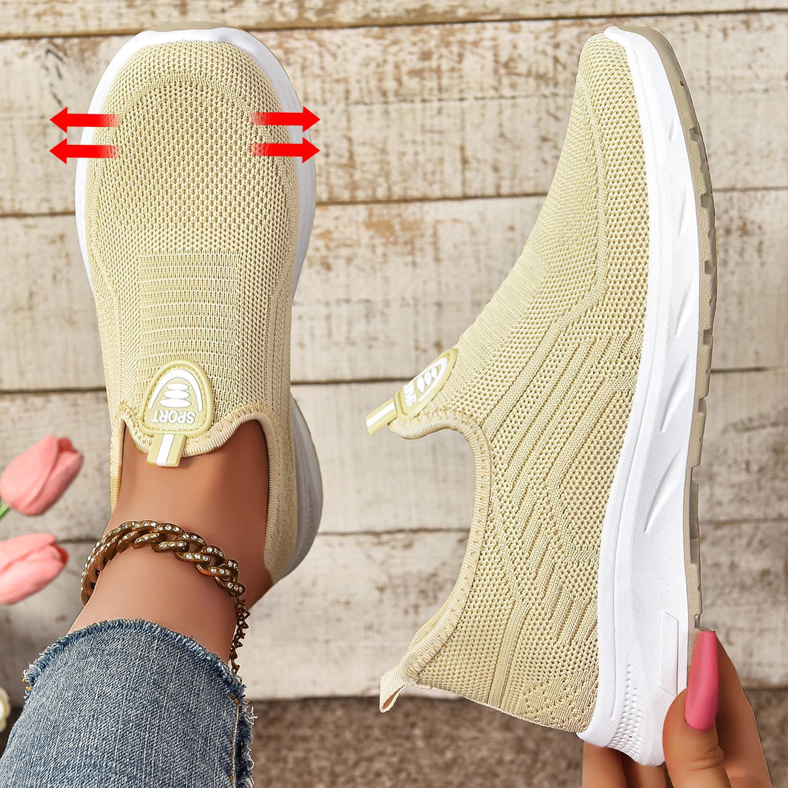 Zapatos de Mujer para Dropshipping Transfronterizo, Zapatos Casuales de Otoño, Zapatos de Mujer de Talla Grande, Zapatos Casuales Transpirables de Tejido Elástico, Zapatos de Suela Suave con Boca Poco Profunda