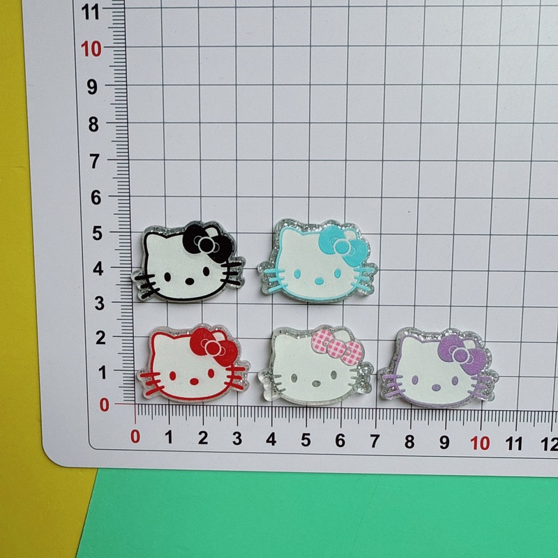 甘いファイングリッターチェック柄 KT 猫リボンアクリルアクセサリー DIY ジュエリーヘアピン携帯電話ケース装飾下駄|undefined