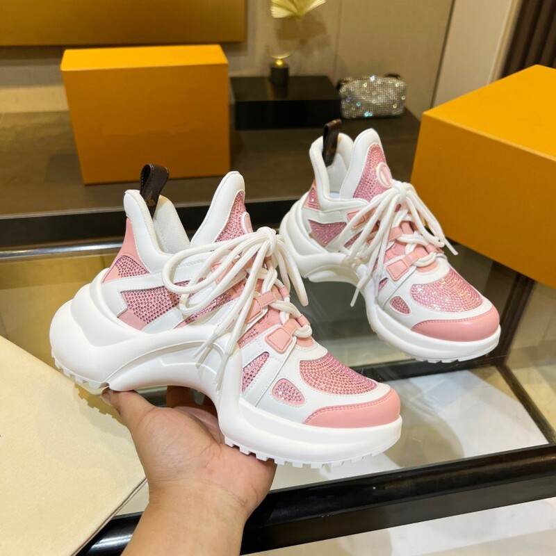 Guangzhou High Version Ins Style Bow-Shaped Thick-Soled Hot Diamond Women's Height-Increasing Dad Shoes Platform Sole Sports Casual Shoes