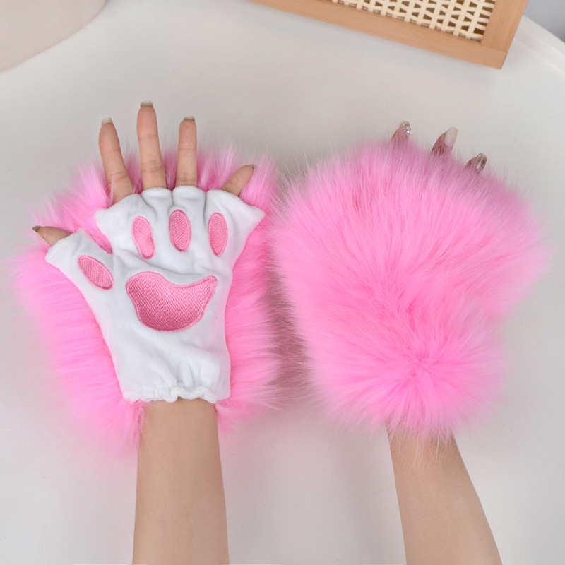 ​Handschuhe aus Kunstpelz mit Tierpfoten – Halloween-Cosplay-Kostümzubehör, warme, winddichte, fingerlose Handschuhe für Damen und Herren​_voghion.com